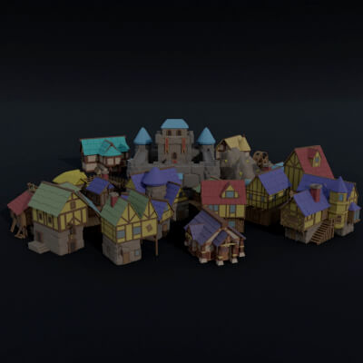 Cartoon Medieval City Asset Polygonal Style