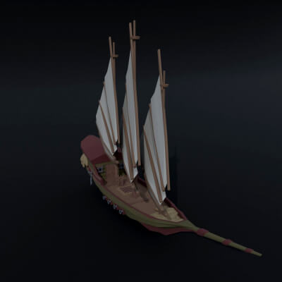 Cartoon Medieval Fantasy Ship Polygonal Style