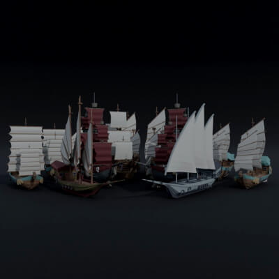 Cartoon Medieval Ships Asset Polygonal Style