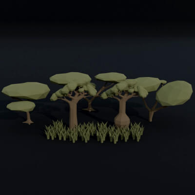 Cartoon Savanna Trees Polygonal Style