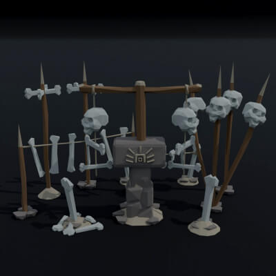 Cartoon Skulll Totems Polygonal Style