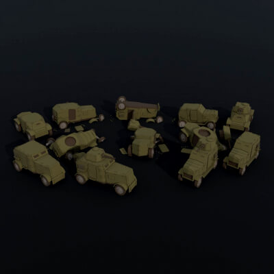 Cartoon Dieselpunk Armored Cars Polygonal Style