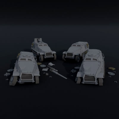 Cartoon Dieselpunk Armored Cars Polygonal Style