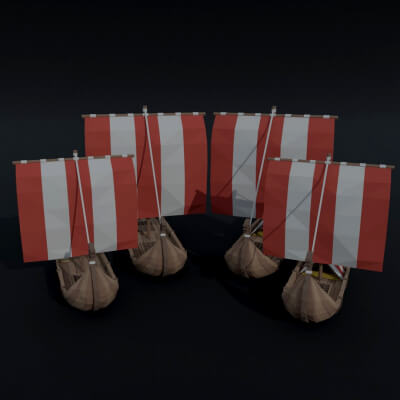 Cartoon Ships Drakar Polygonal Style
