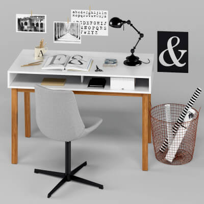 Desk and Chair With Decor