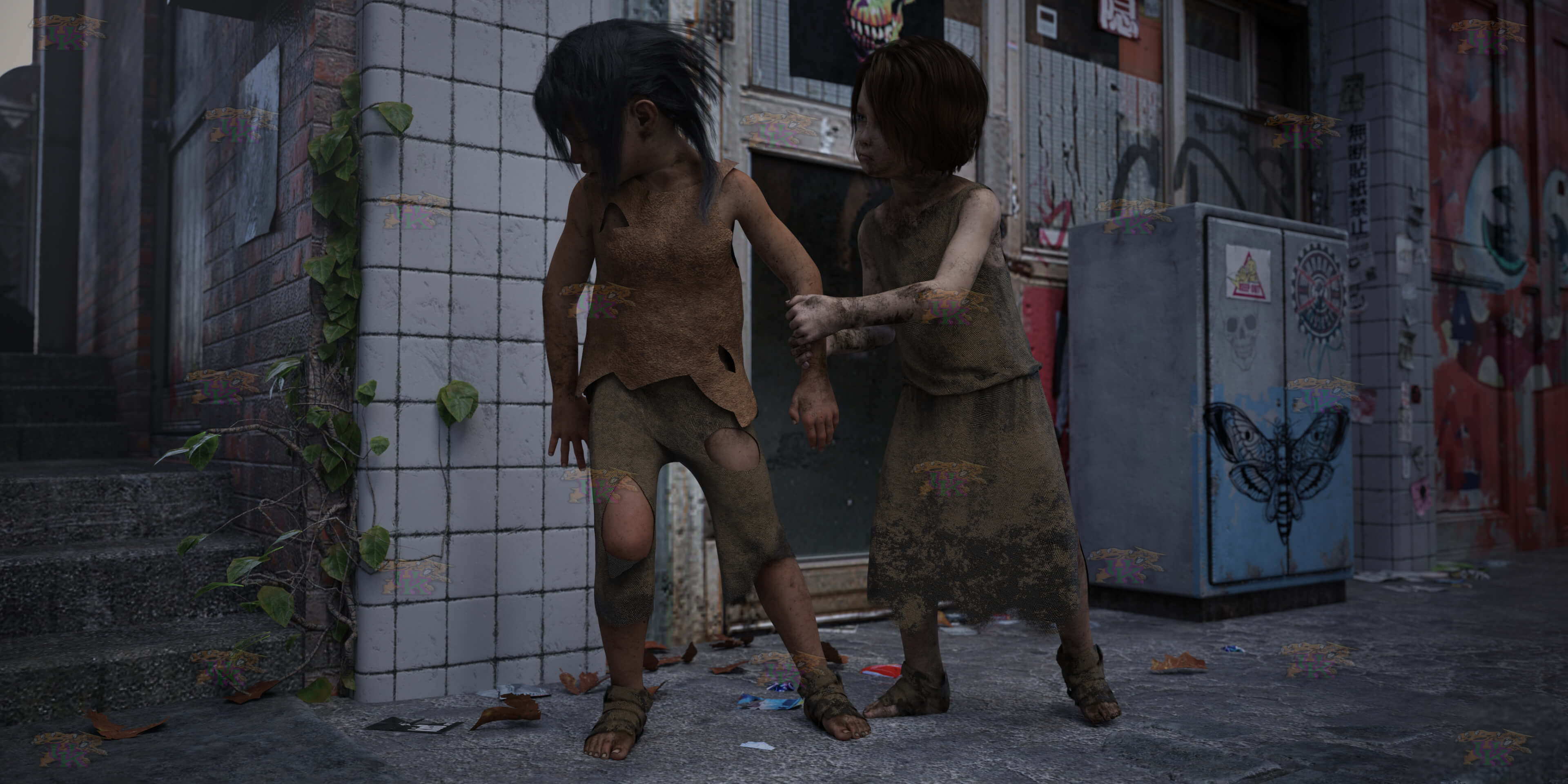Street Kids 002 3D Render, Digital Art by UdoK