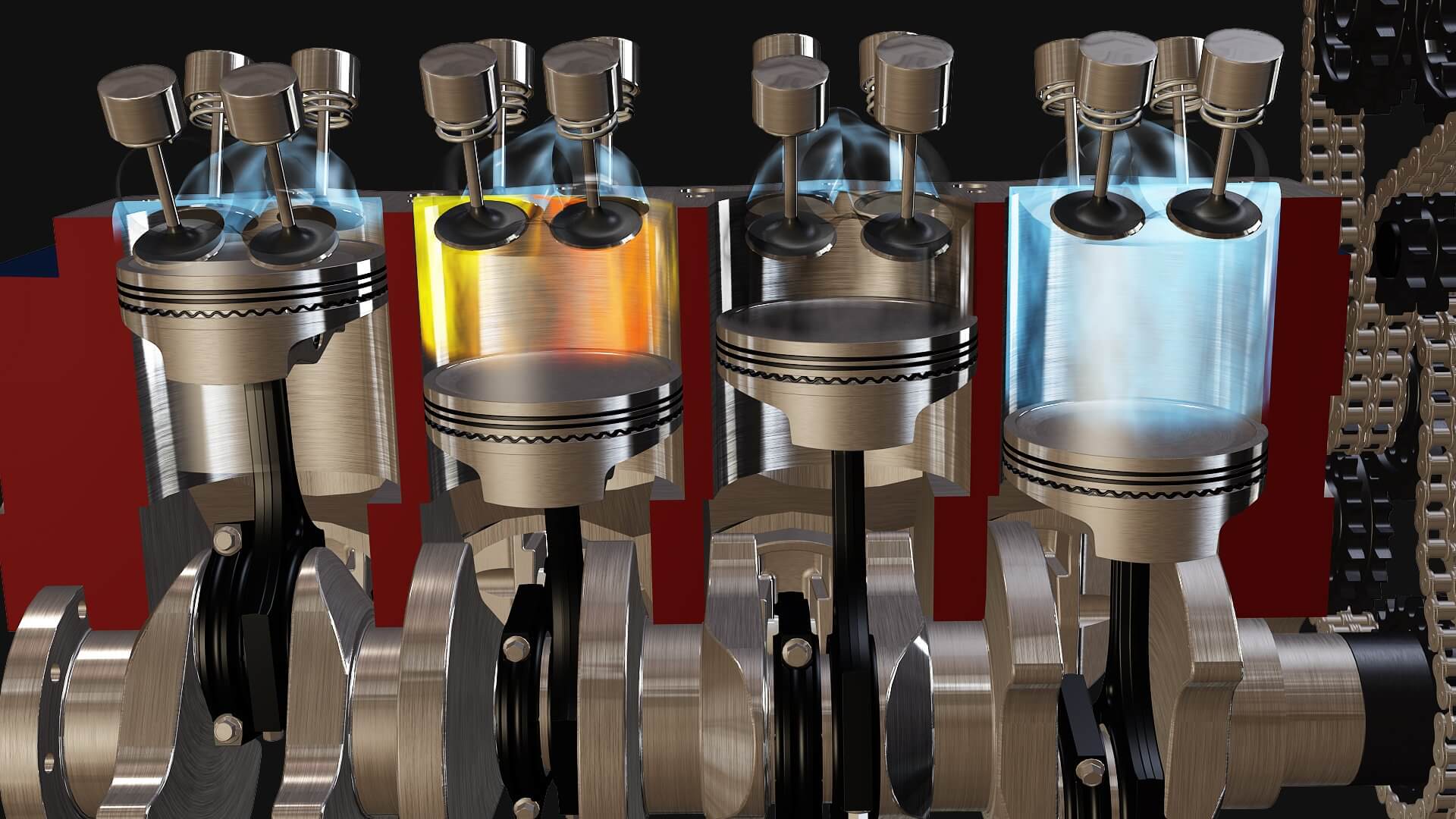 Animated Engine V8 3D Model by UralCG