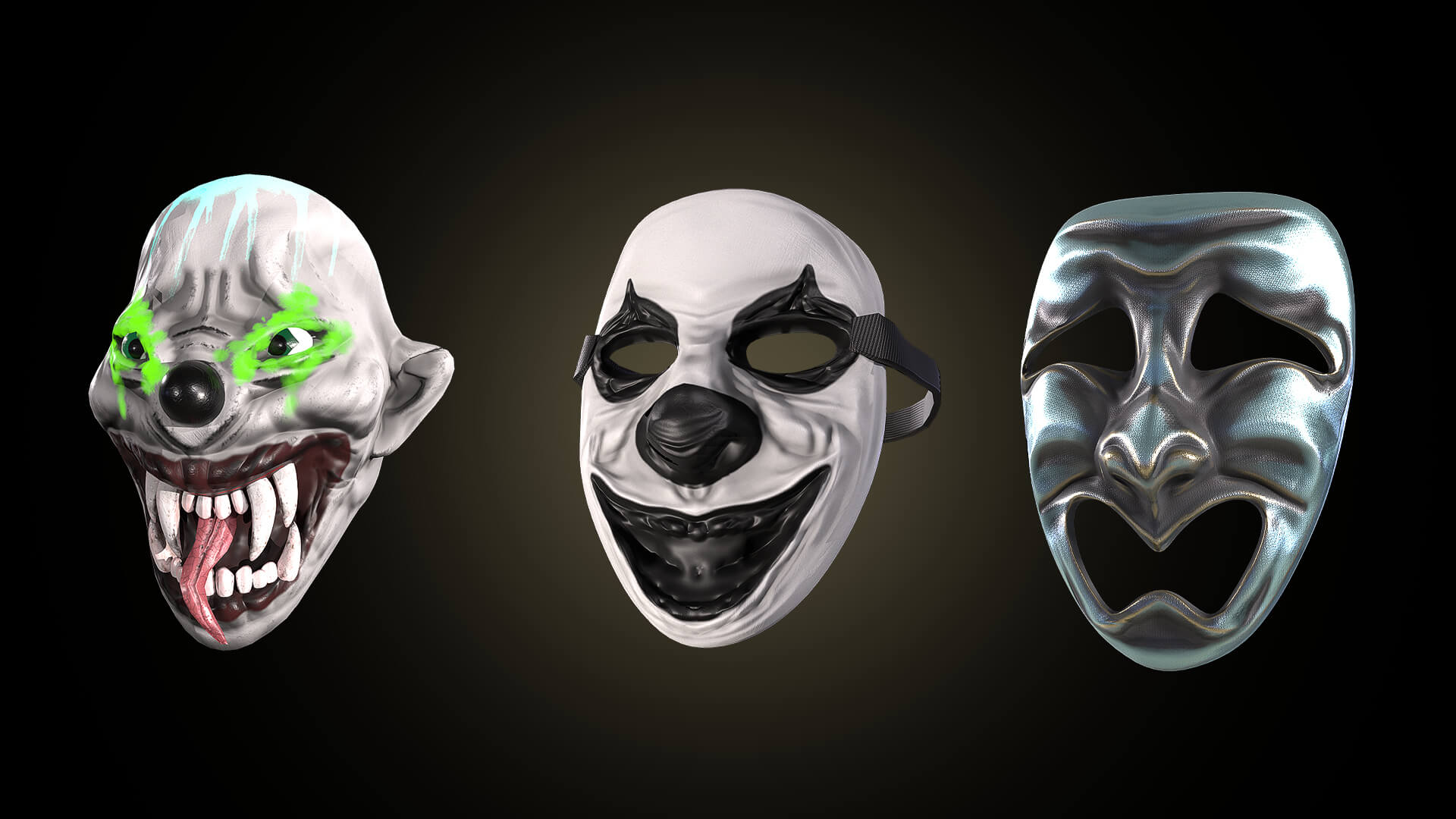 Clown Masks Pack (5 Masks) - 3D Model by Valeria Miller