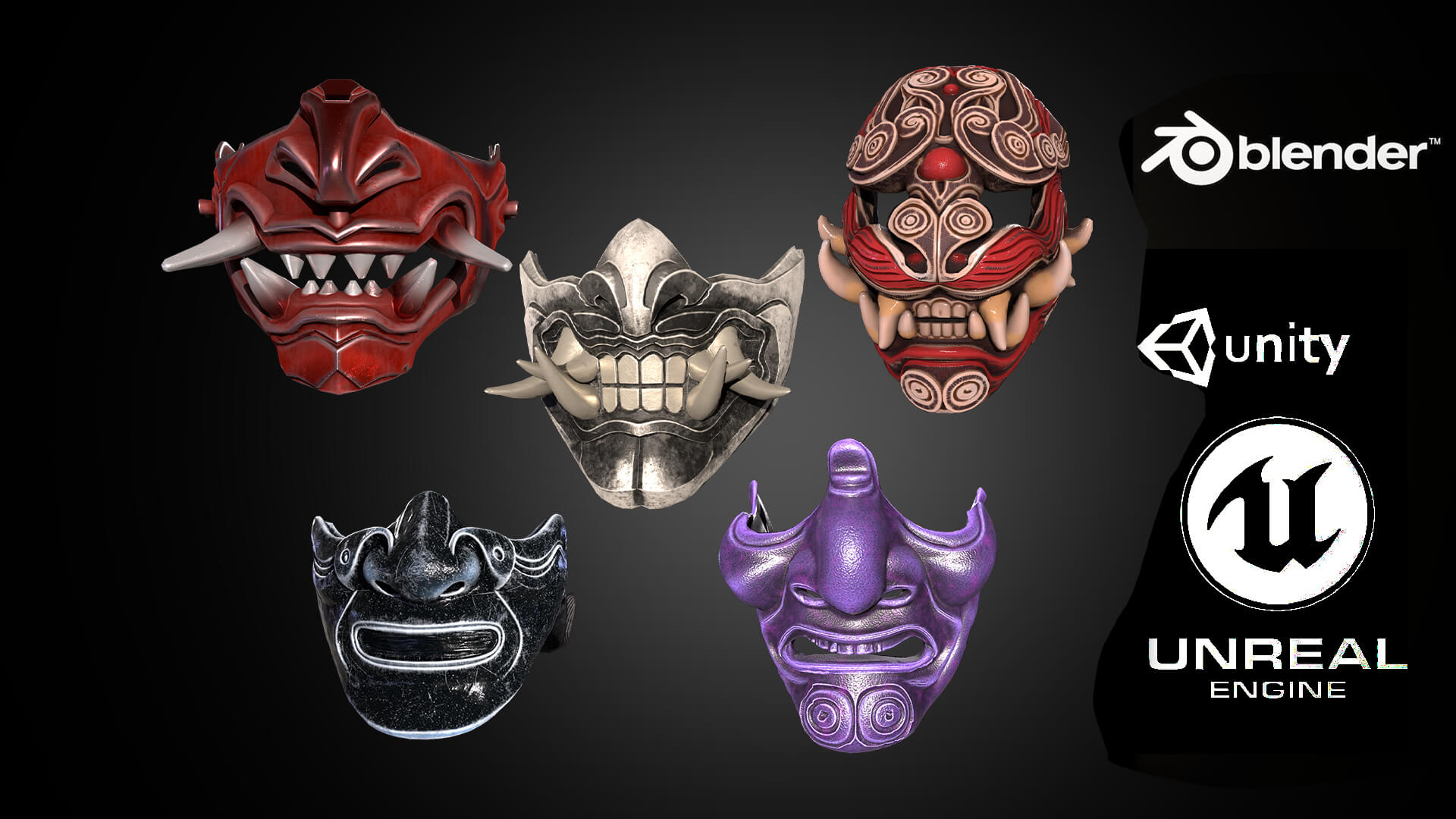 Oni Mask Pack - 3D Model by Valeria Miller
