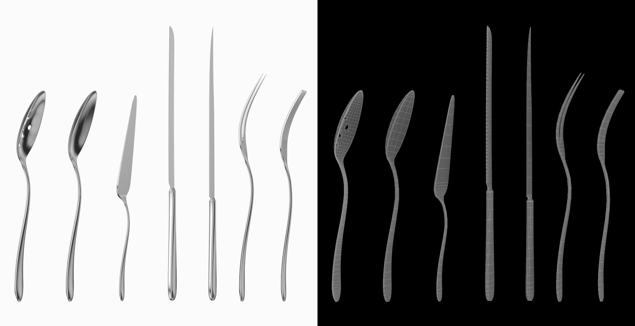 Generic Cutlery Serving Set of 7 Pieces Collection 3D Model by