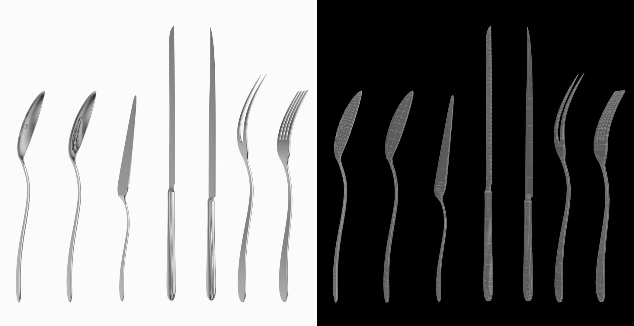 Generic Cutlery Serving Set of 7 Pieces Collection 3D Model by