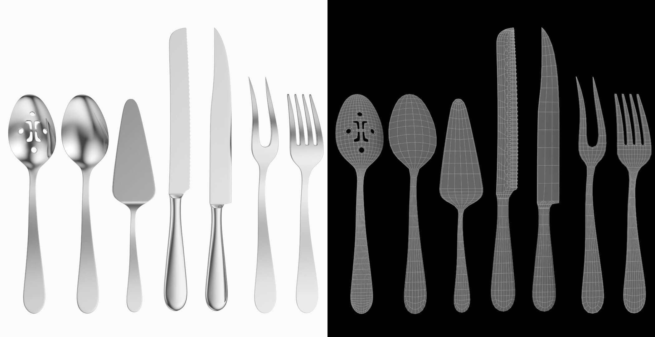 Generic Cutlery Serving Set of 7 Pieces Collection 3D Model by