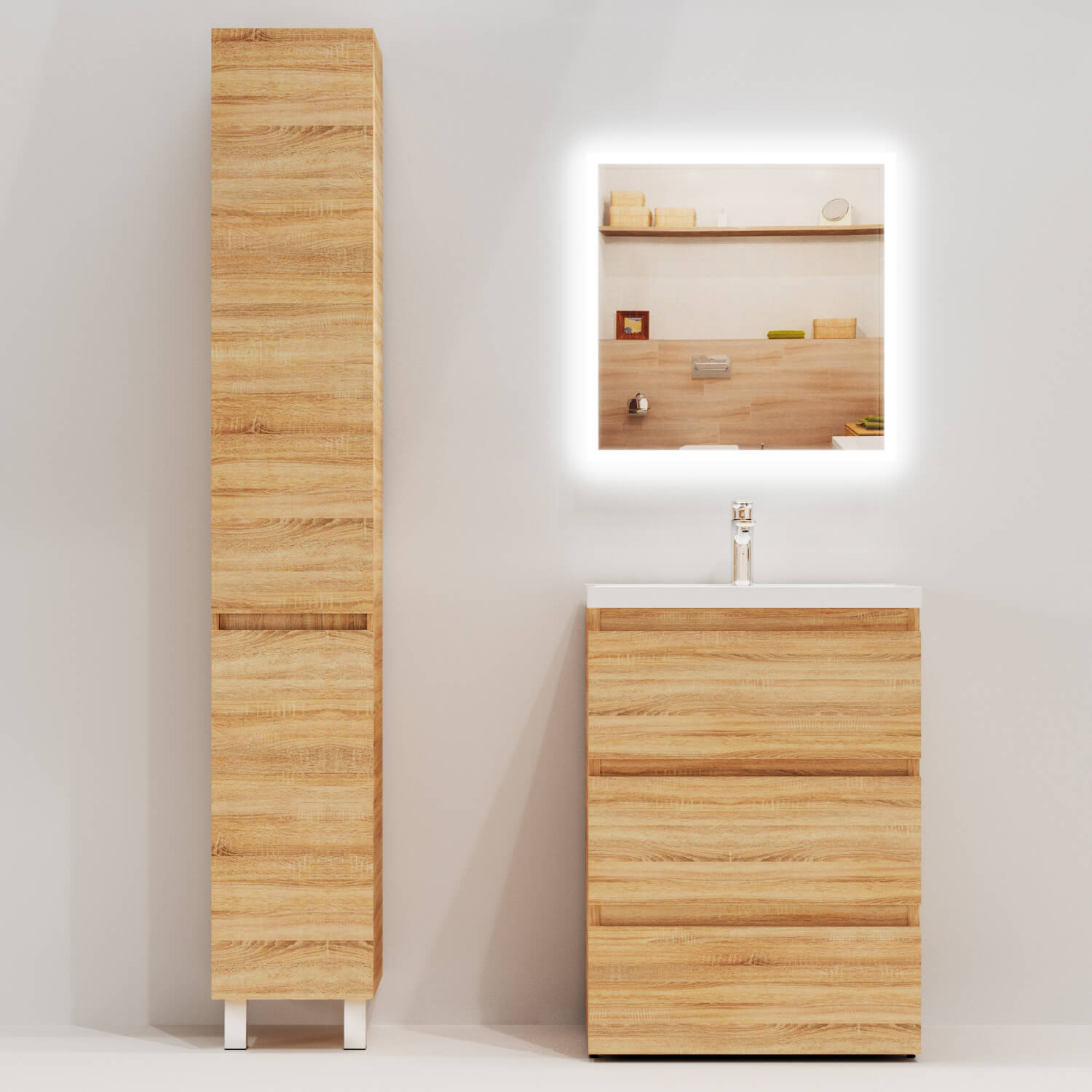 Bathroom Furniture Light Oak 3D Model by ValievD