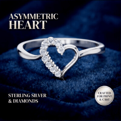 Asymmetric Heart Diamond Ring 3D Model