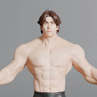 Highly Detailed Muscular Male Character Stylized 3D