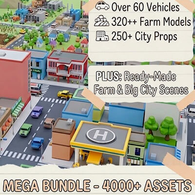Stylized Low-Poly Environment Mega Pack - City & Farm