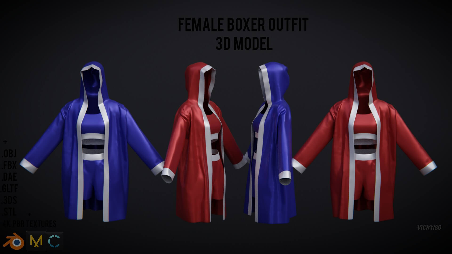 Female Boxer Outfit Shorts Set and Robe 3D Model by vicky180
