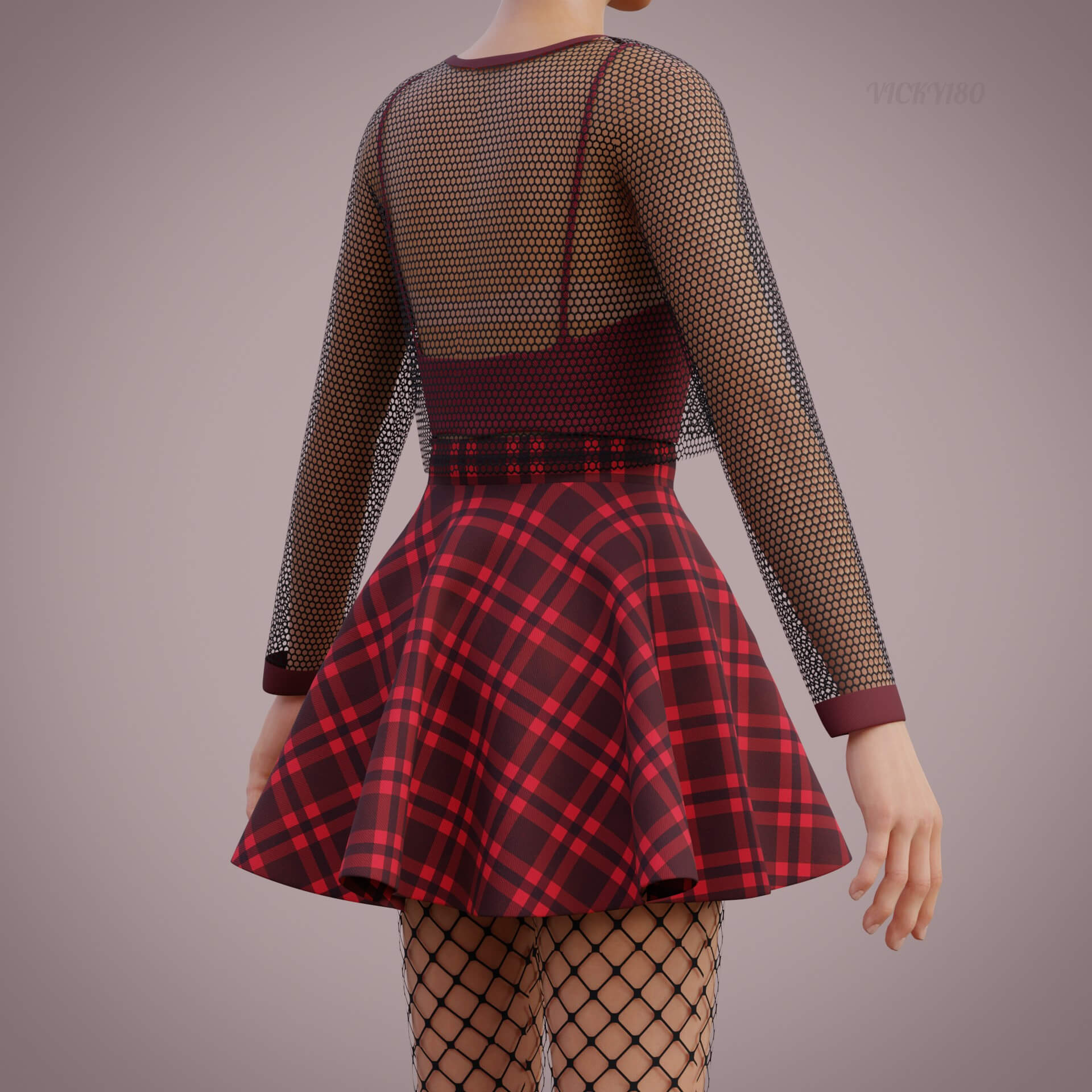 Grunge Fishnet Outfit - Plaid Skirt and Sheer Blouse Tights 3D Model by ...