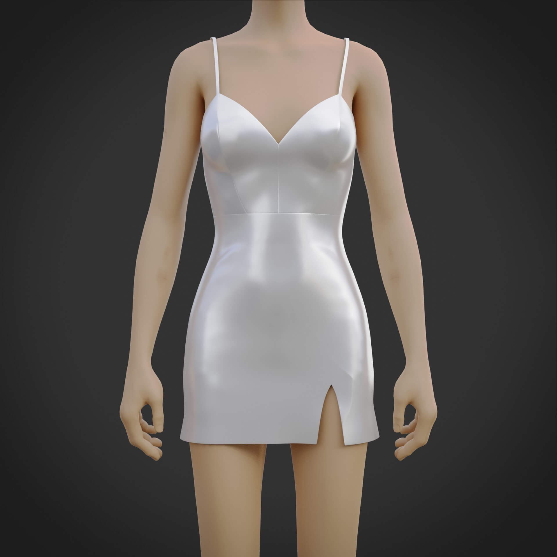 Slit - Satin Cami Nightgown - 3D Model 