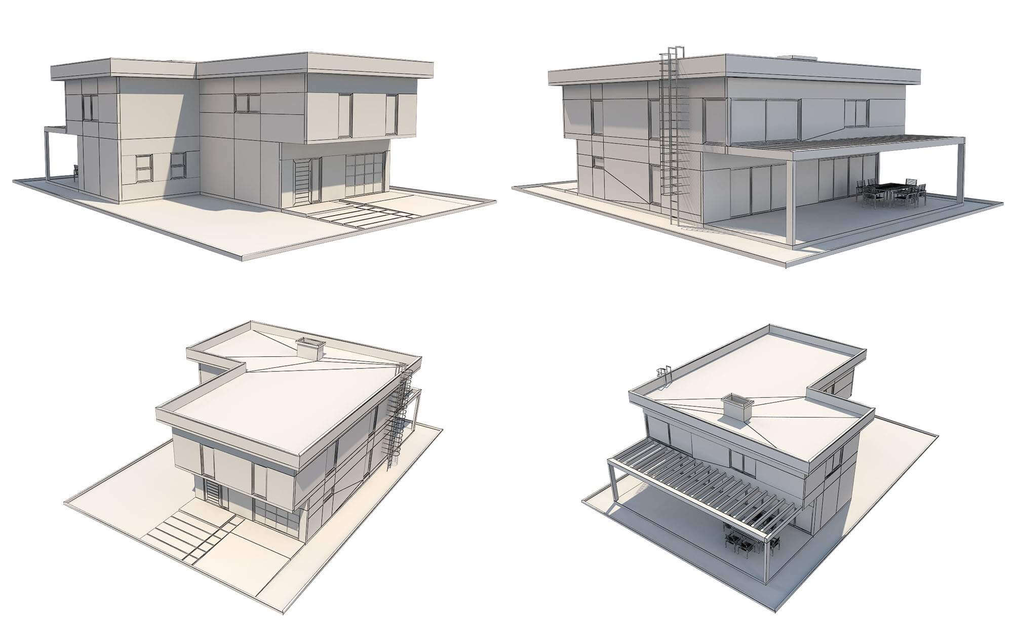 4 Modern House Set 1 - 3D Model by virtual3d