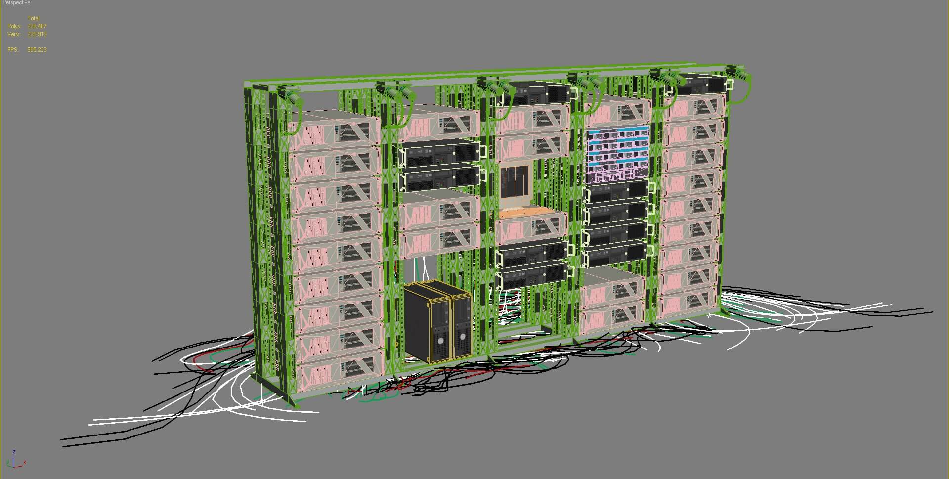 Data Server Rack And Chassis 3D Model by virtual3d