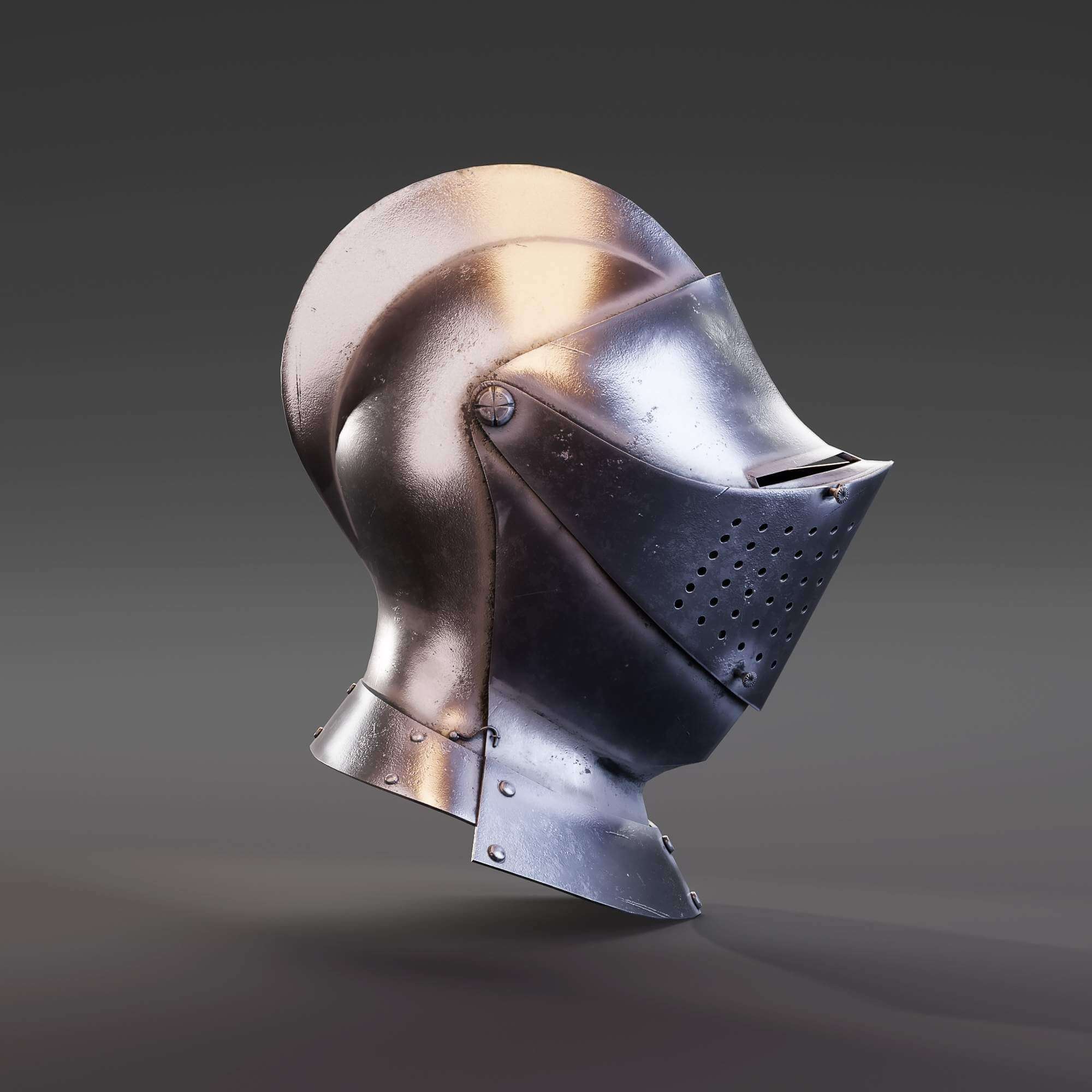 Medieval Knight Armet Helmet with Visor 3D Model by Vitamin