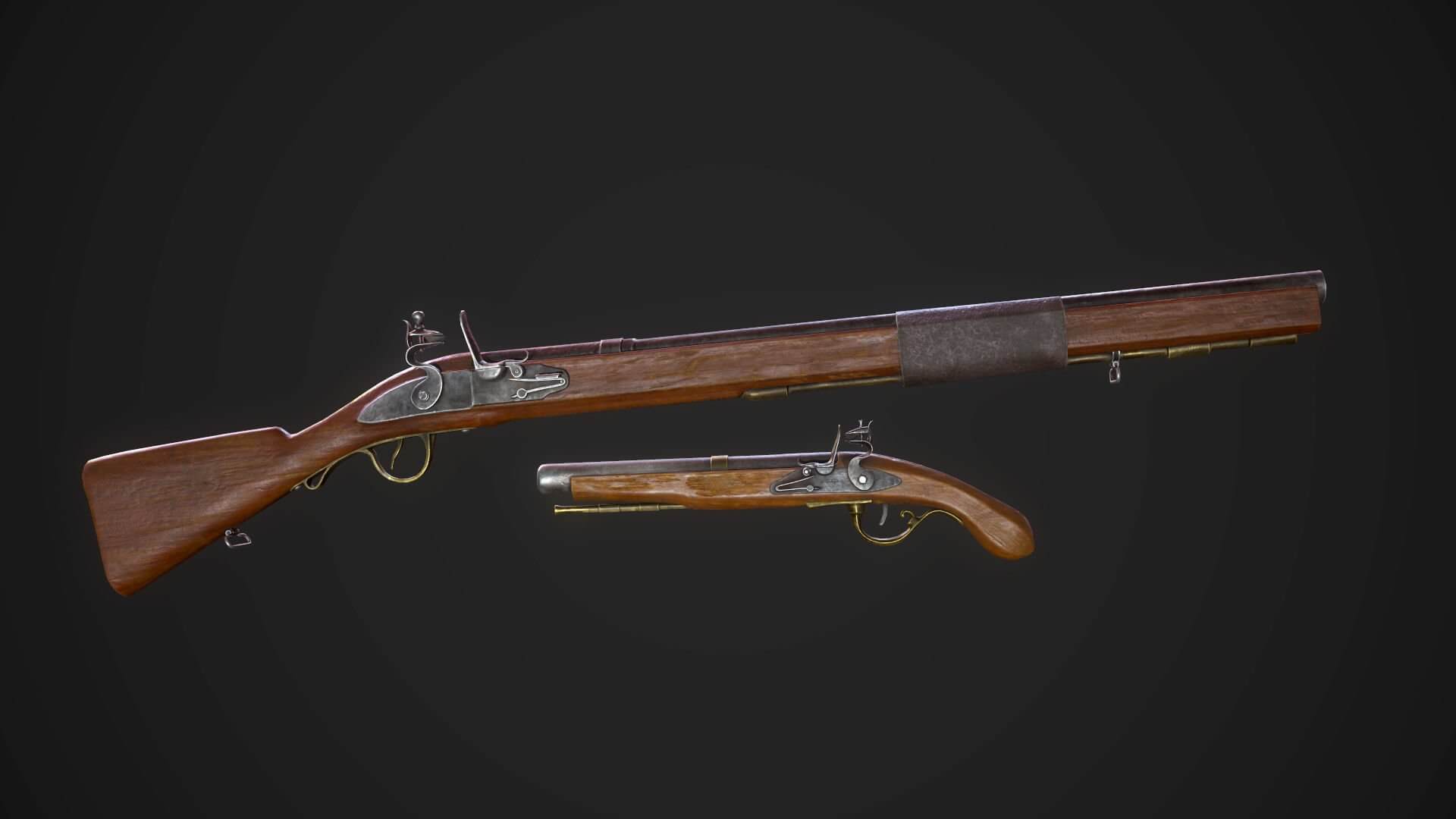 Flintlock Pistol and Rifle 3D Model by Viverna