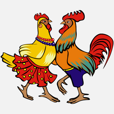 Dancing Cock and Hen Vector Clipart