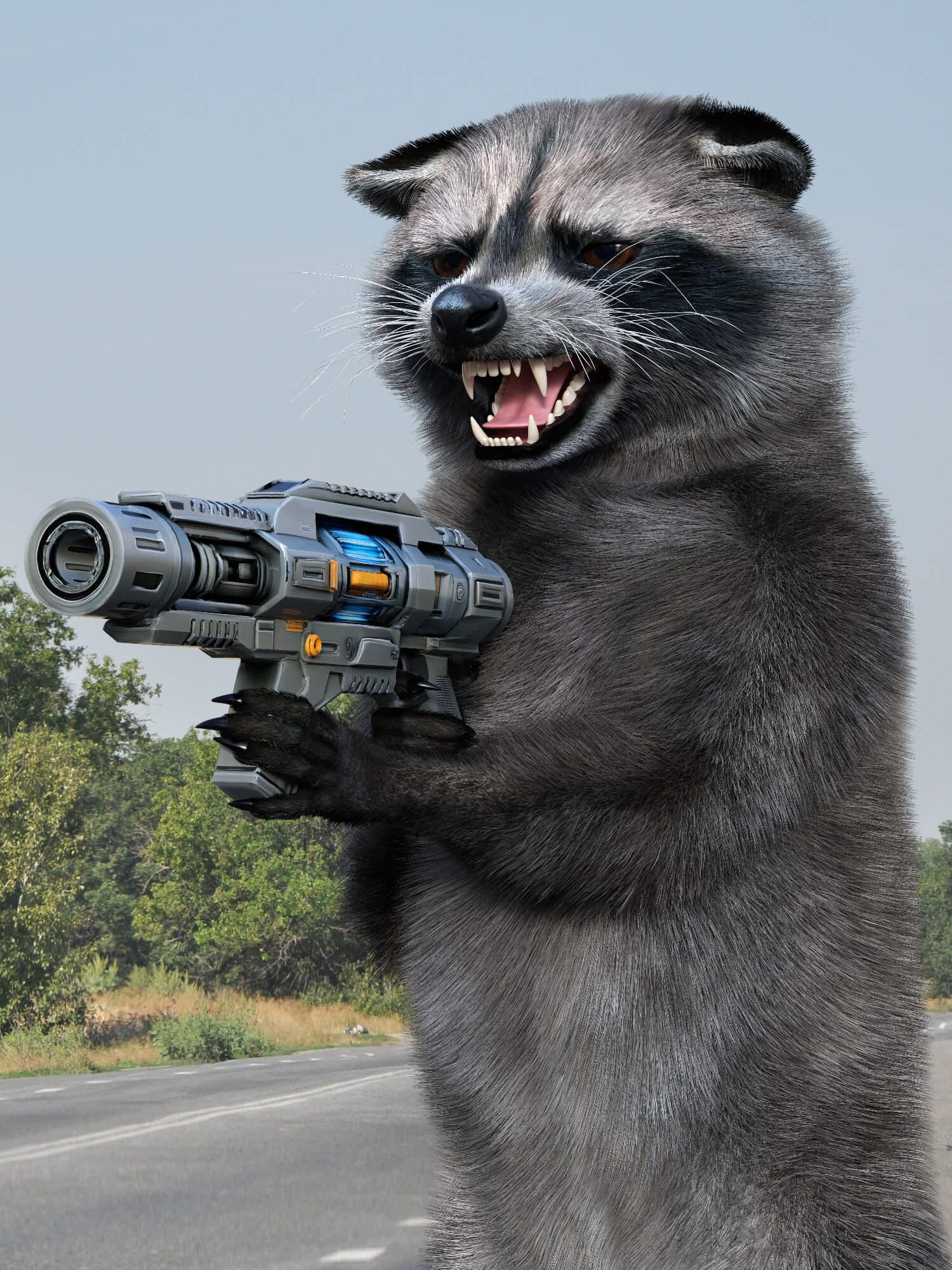 Shooter Raccoon 3D Render, Digital Art by Vyusur