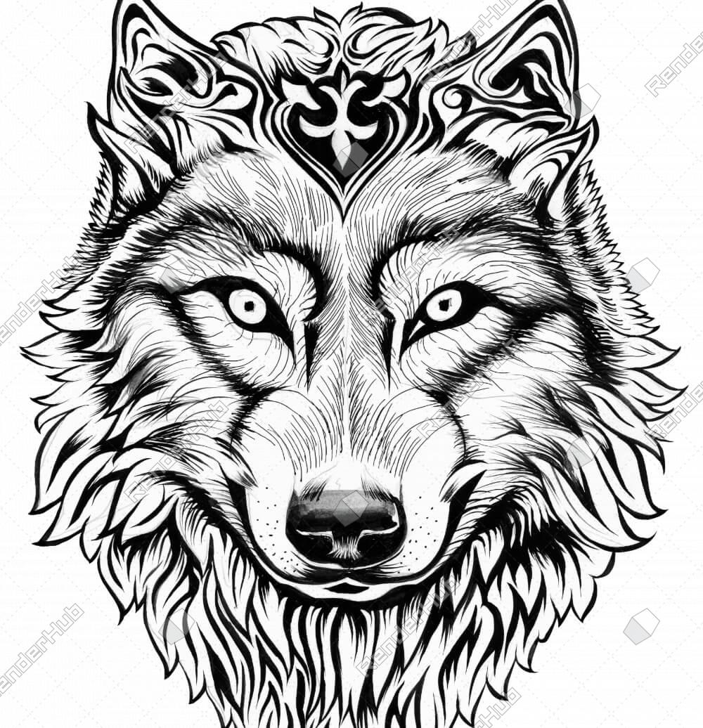 Tribal Wolf Ornate Black and White HandPainted Artwork Stock Image by