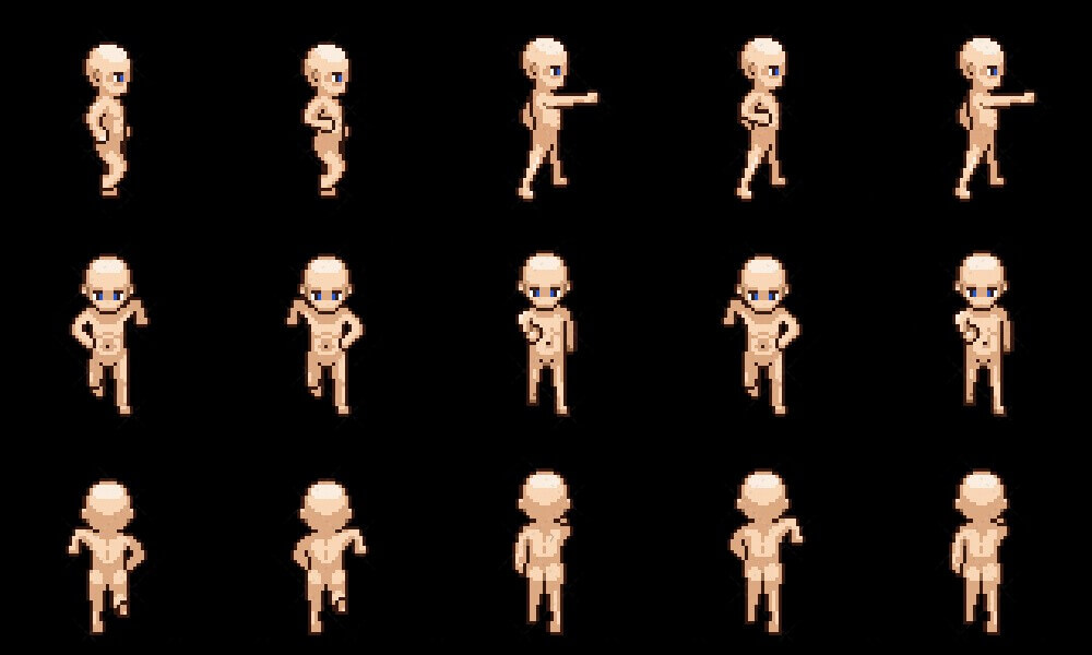 Human/Character Base Sprites in Various Poses 64X64P - 2D Game Asset by ...