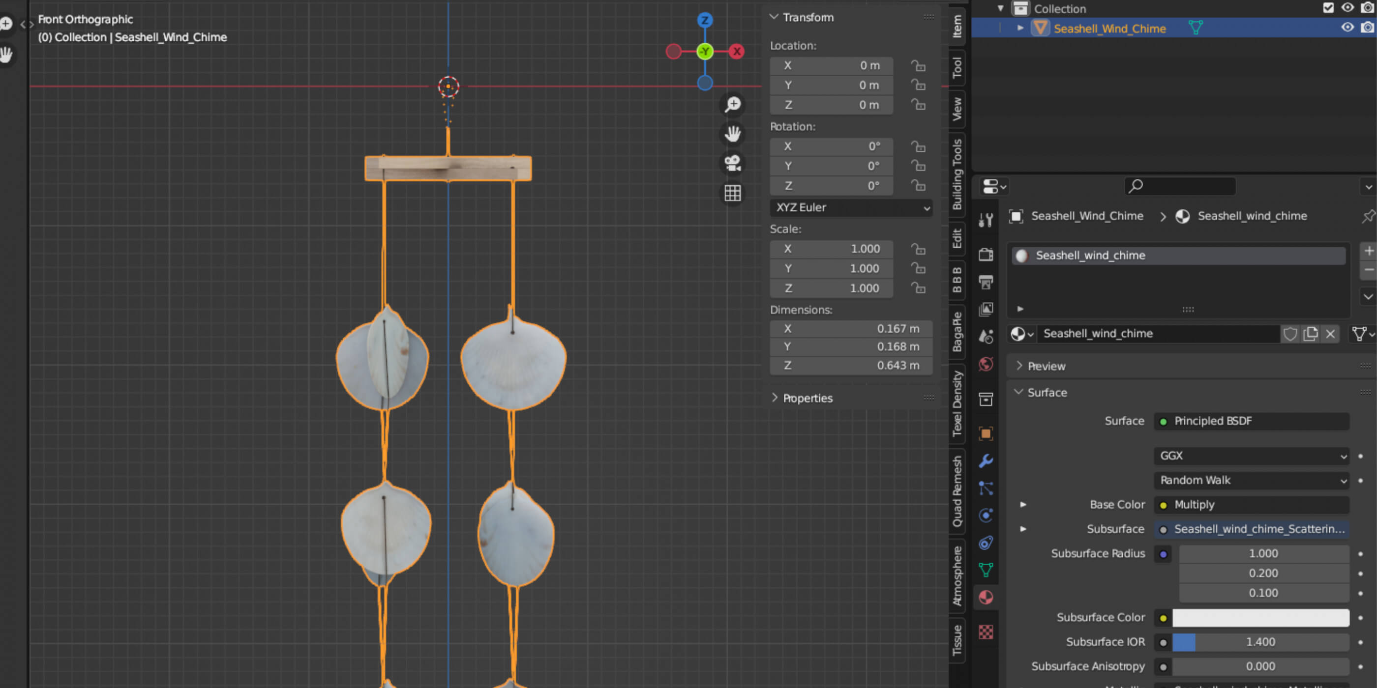 Shell Windmodels Sea Shell Wind Chime - 3D Model by Warkarma