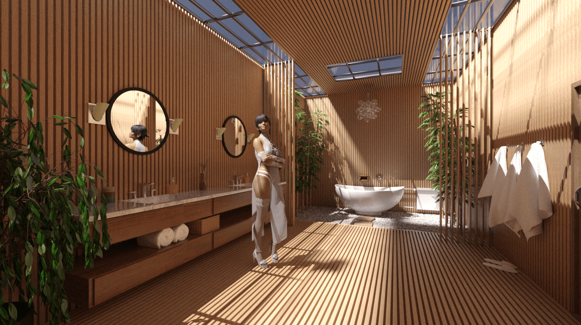 Bath Time in Japan. 3D Render, Digital Art by westcala1c