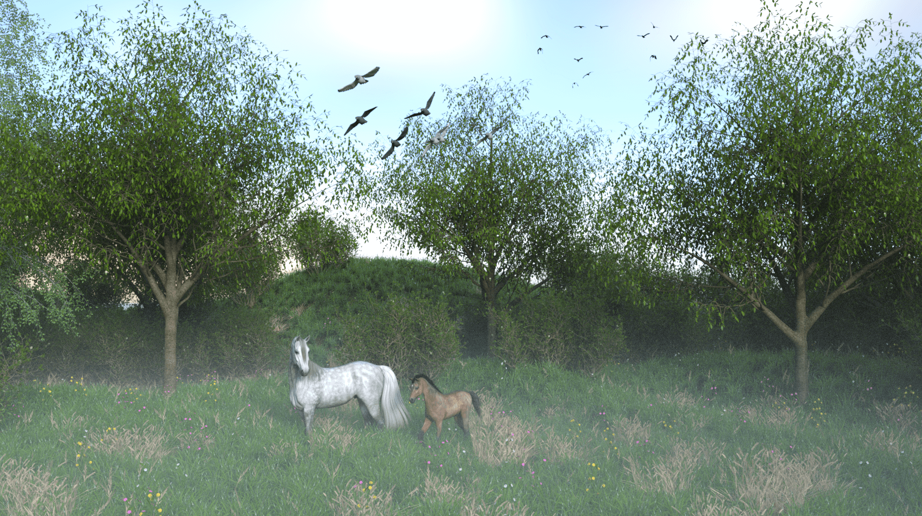 Misty Meadow. 3D Render RenderHub Gallery