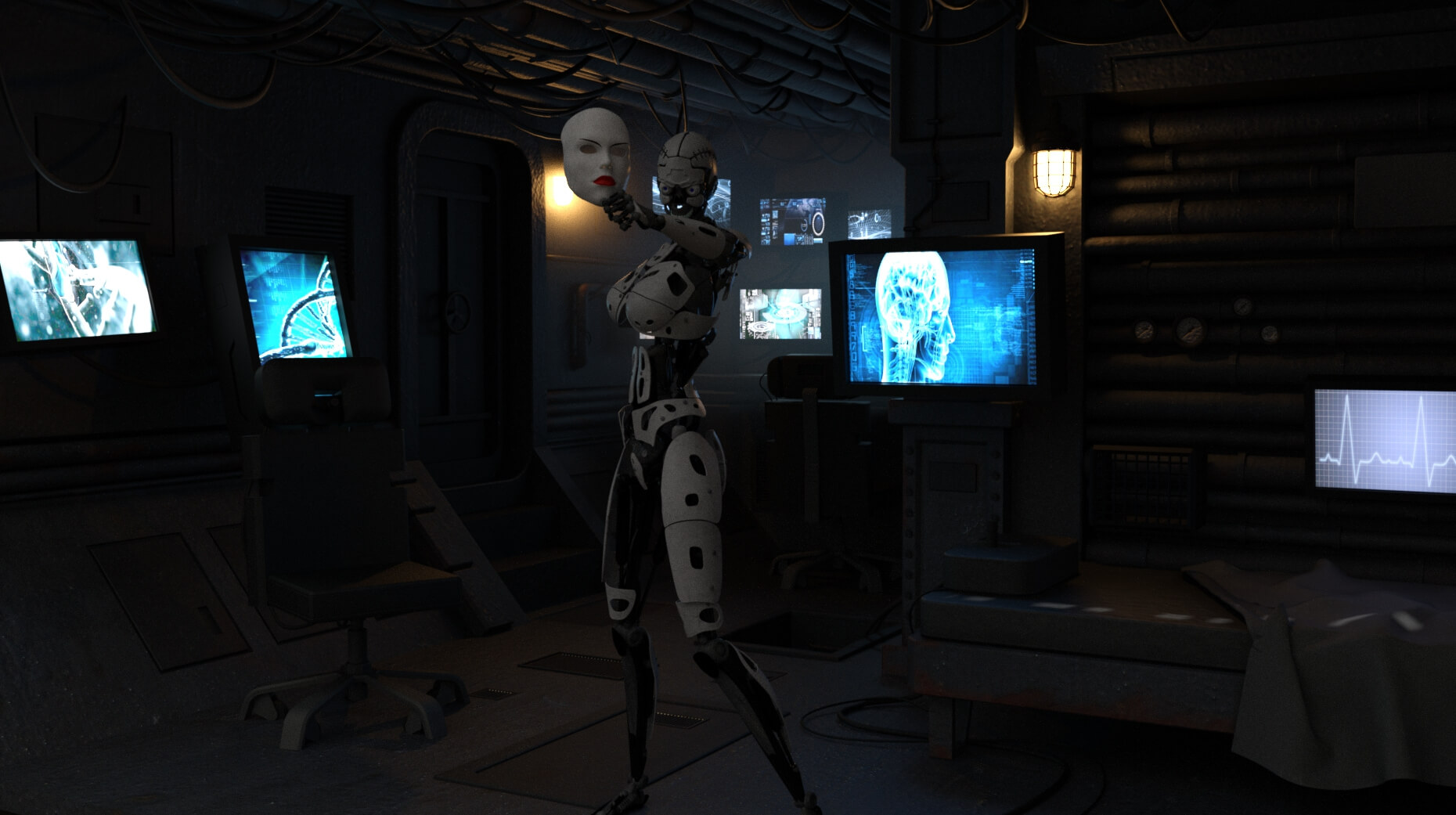 The Bot behind the Face 3D Render, Digital Art by westcala1c
