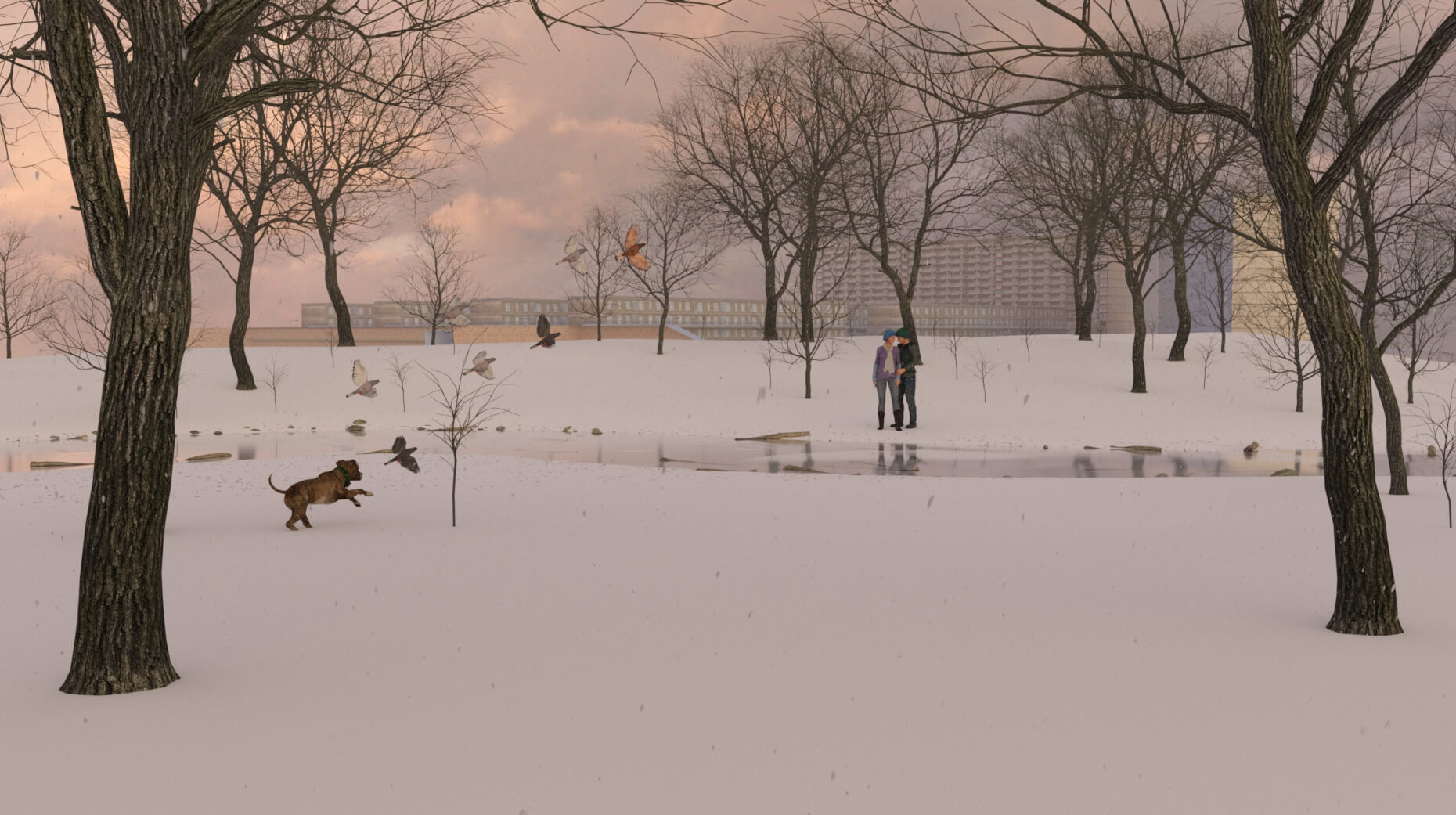 Winter Renders Winter in the Park. 3D Render, Digital Art by westcala1c