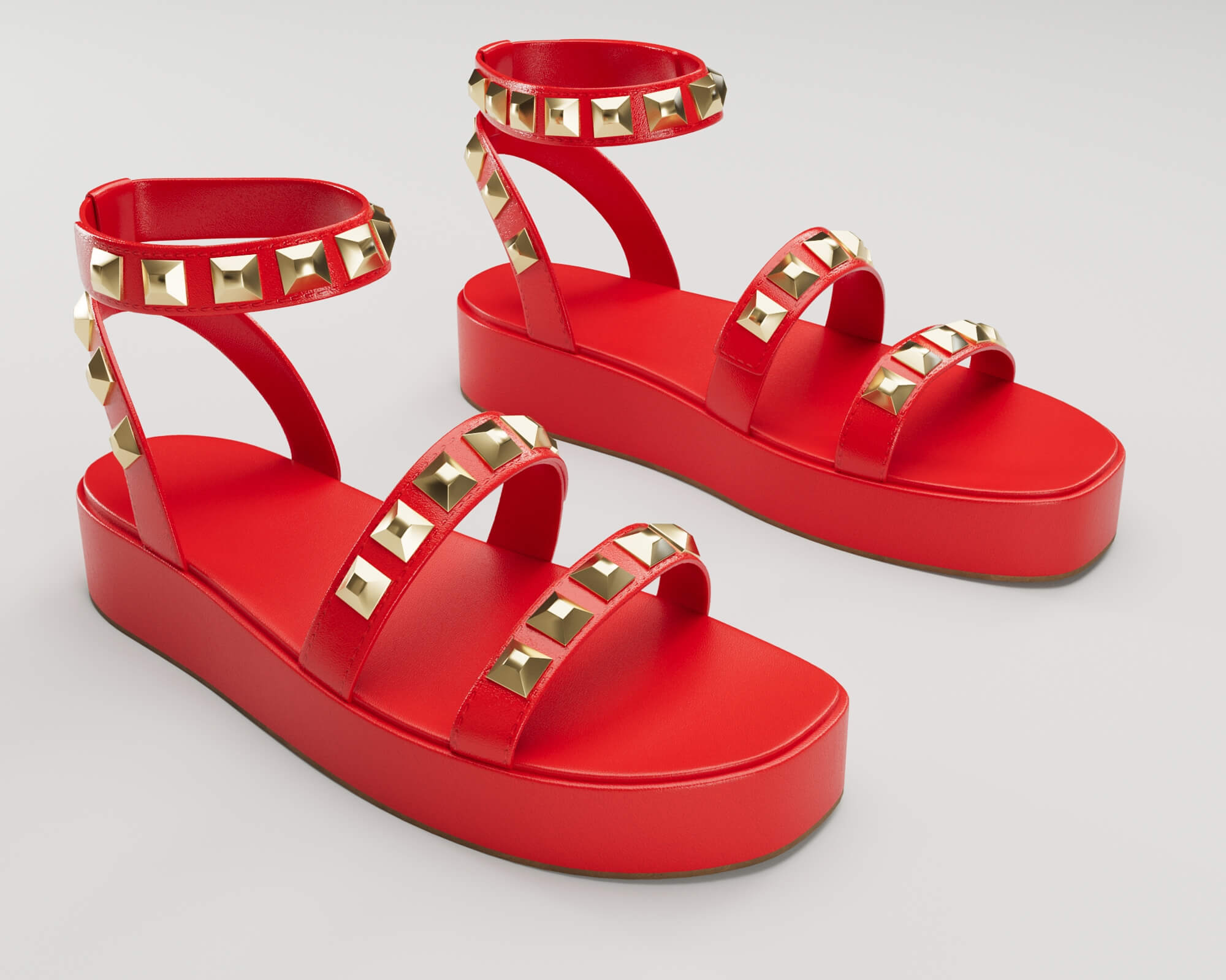 The Wade Ecru Studded Strappy Platform Sandals Collection - 3D Model by ...