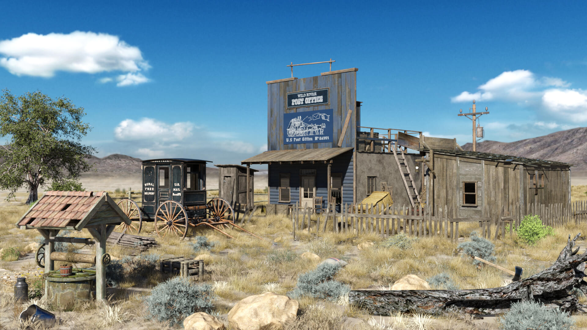 Wild West Post Office 3D Render, Digital Art by Yemil