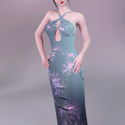 dForce Chinese Style Sleeveless Dress Outfit for Genesis 9 by yuke