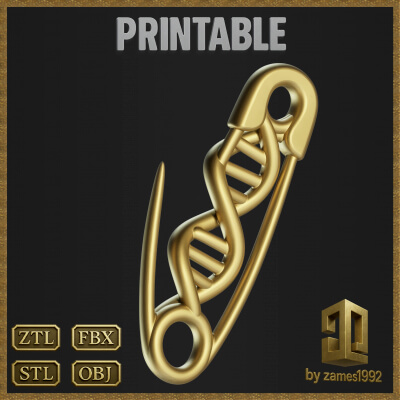 Safety Pin DNA Pendant - 3D Model by zames1992d