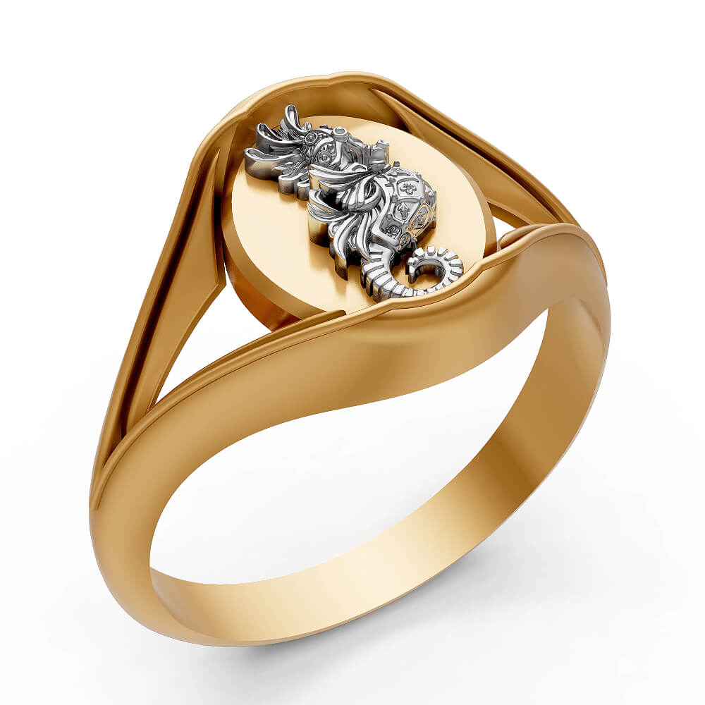 14k Gold Seahorse Ring For Women - High Polish & Textured Design, Size 7, 2.4 Grams