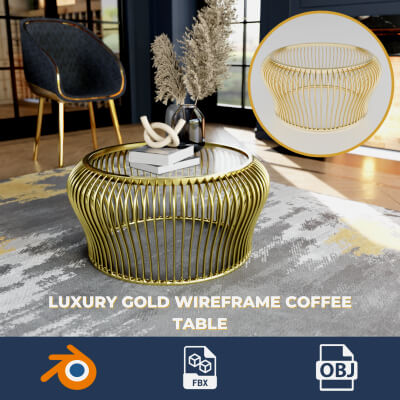 Luxury Gold Wireframe Coffee Table with Glass Top