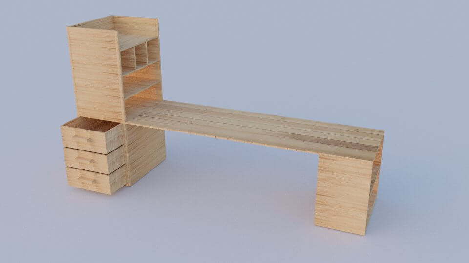 Study Table Set Drawing Study Table Set One - 3D Model by ZCNarchitecture