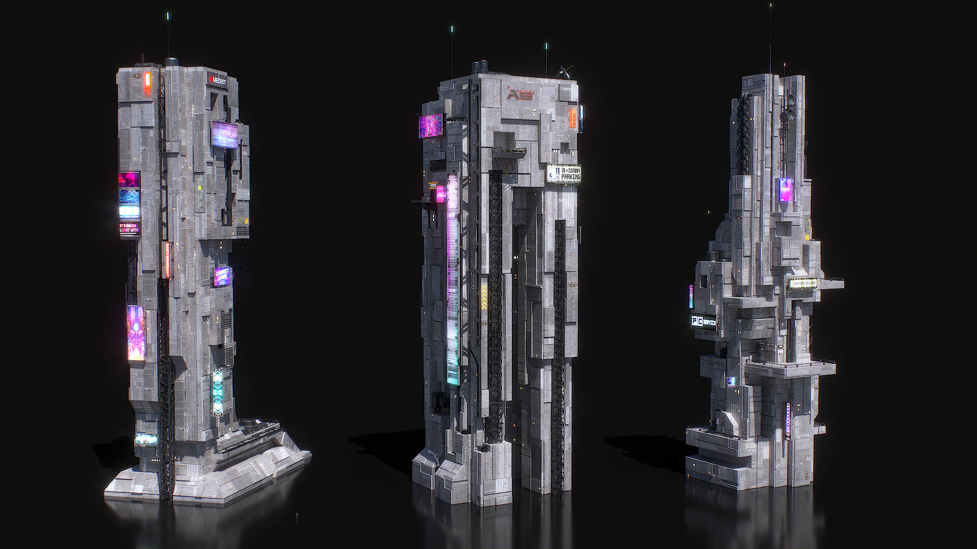 Sci-Fi Cyberpunk Futuristic Building Vol 3 3D Model by zhipenlee