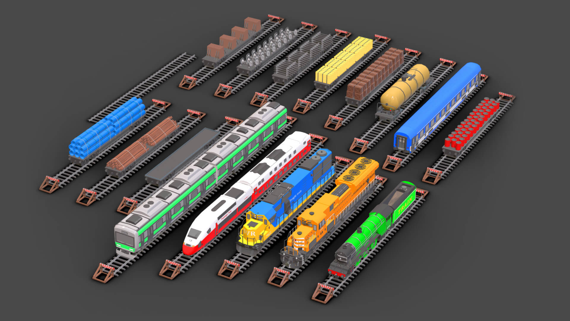 18 Train Models in Just One Package Low Poly 3D Model by ziea vernal