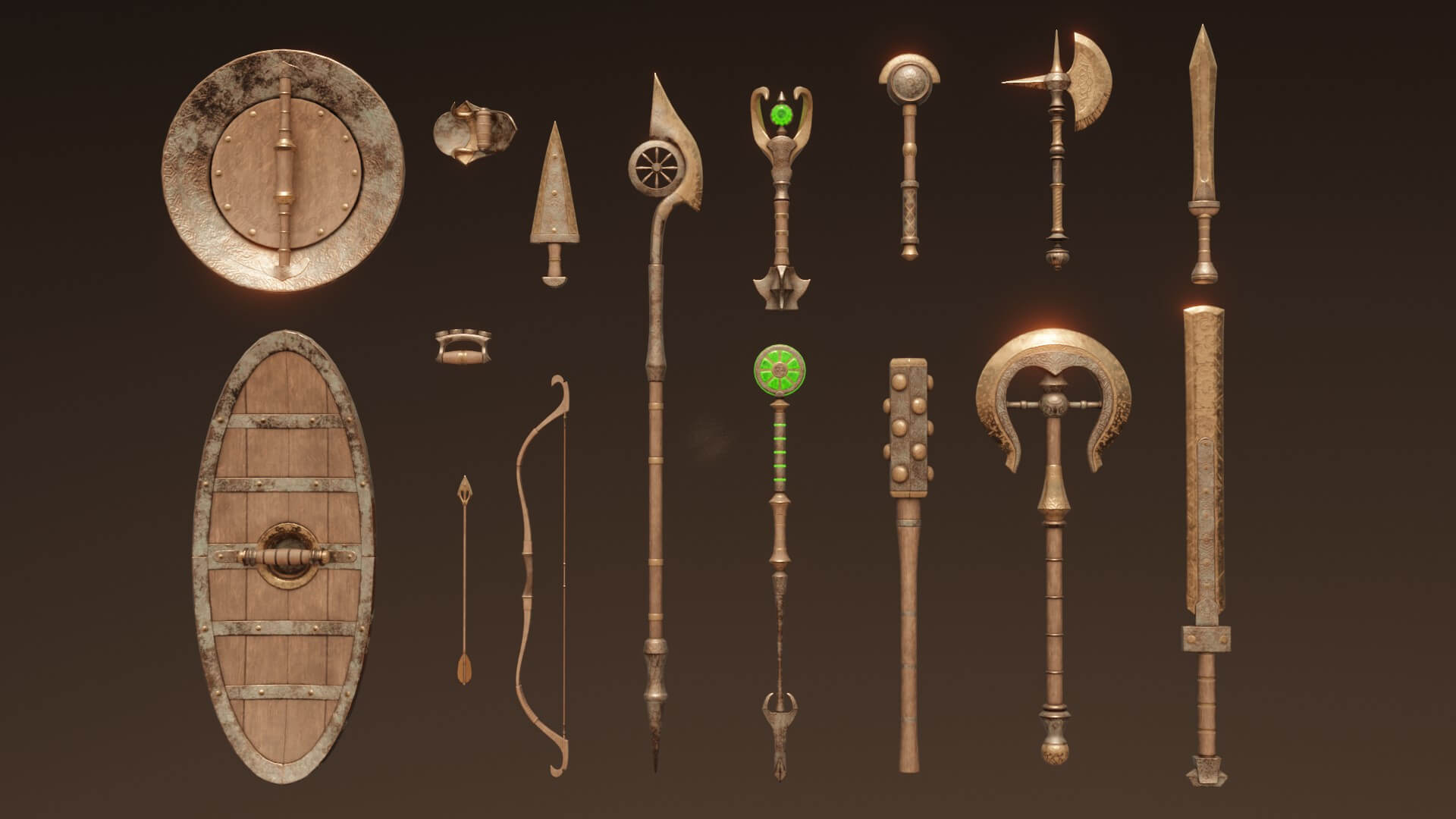 Bronze Weapons Fantasy Set 3D Model by Zilbeerman