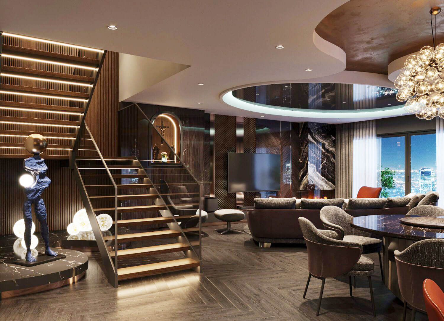 Modern Living Room and Dining Room Interior - 3D Model by zjls9933