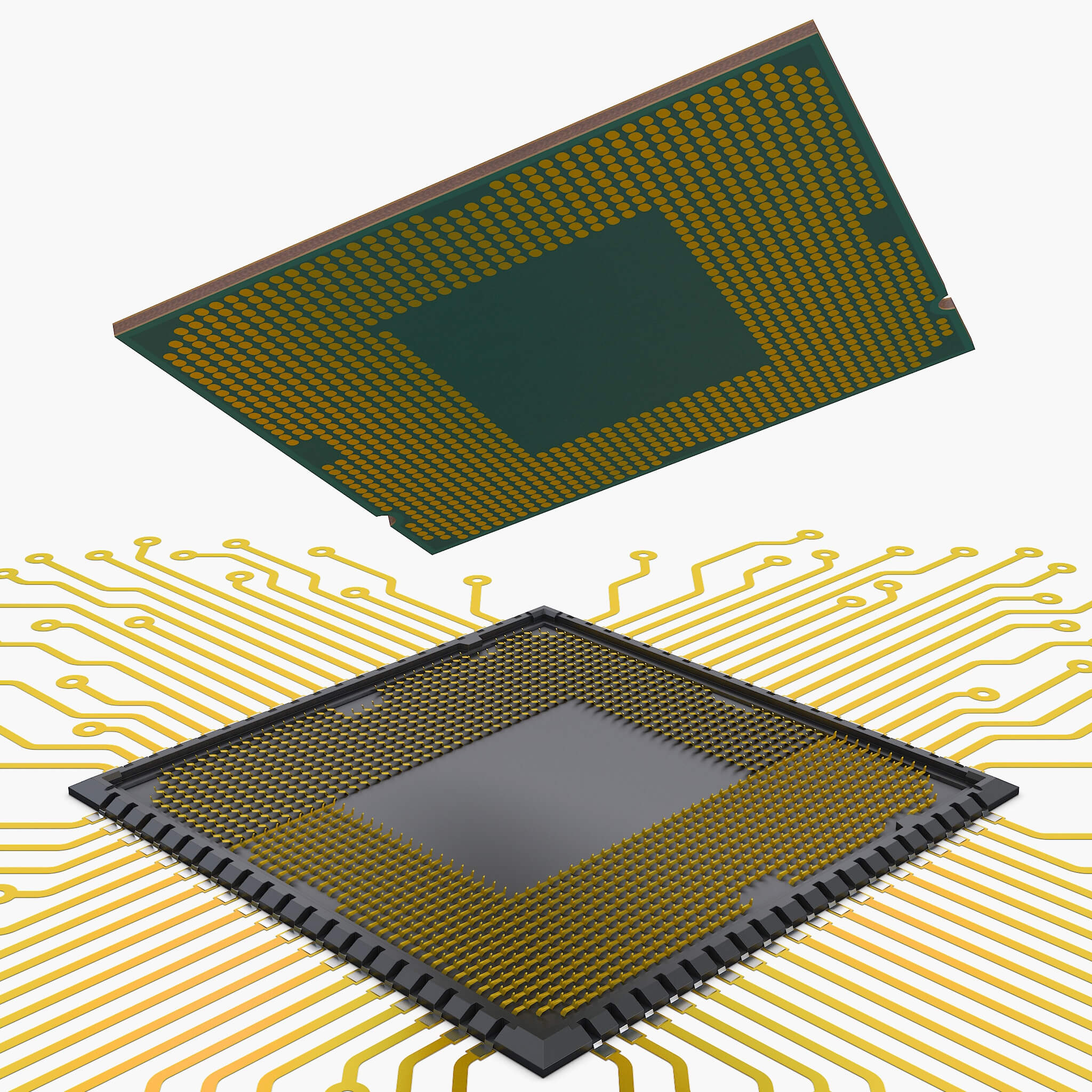 CPU Processor with Circuit Board Elements M1 - 3D Model by Zurel