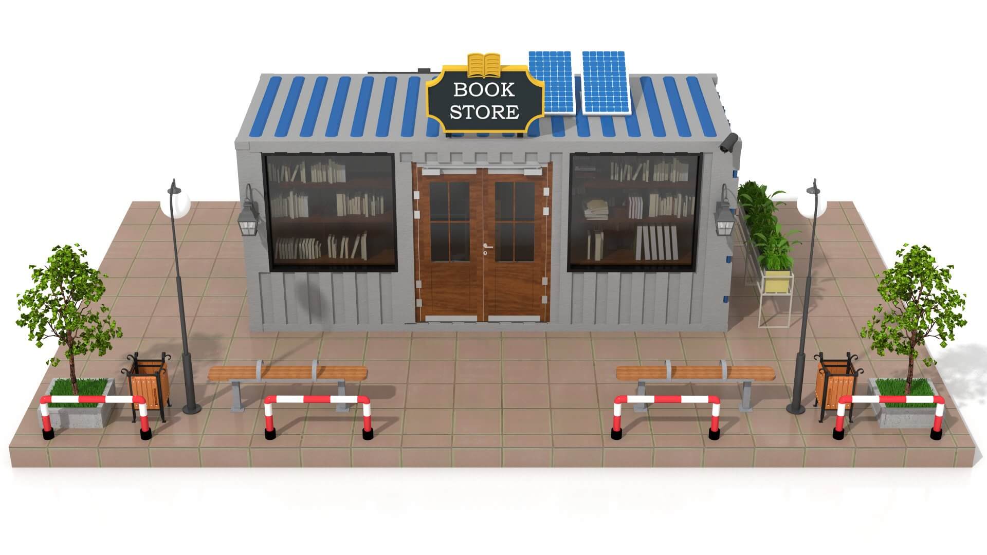 Shipping Container Book Store 3D Model by zyed