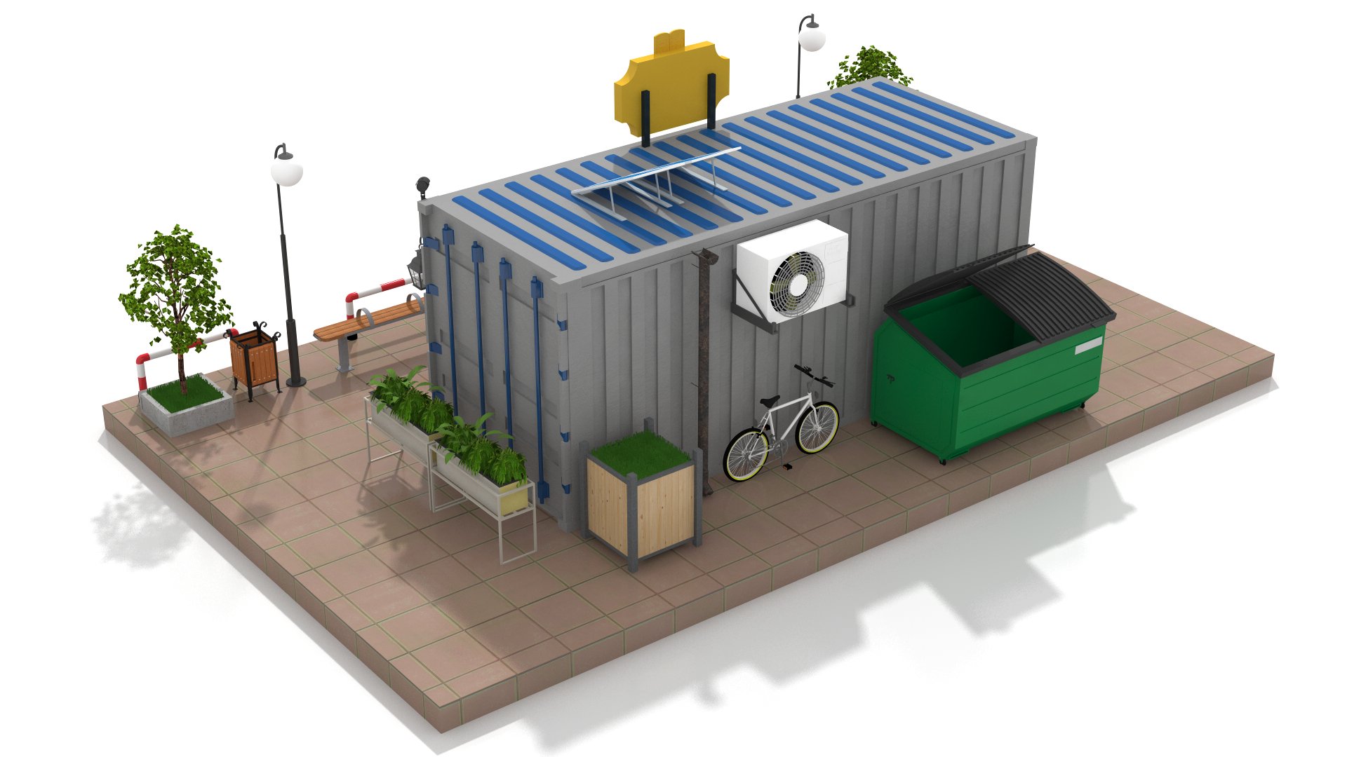 Shipping Container Book Store 3D Model by zyed